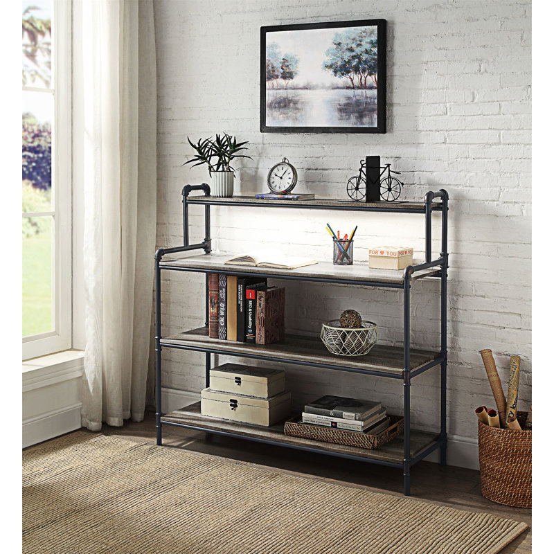 17 Stories Antique Oak And Sandy Black Bookshelf With USB Wayfair